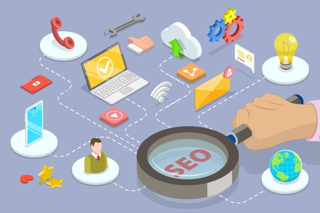 3D Isometric Flat Vector Conceptual Illustration of SEO Optimization - Local SEO and Search Engine Marketing | FMS Online Marketing 3D hvac local city image