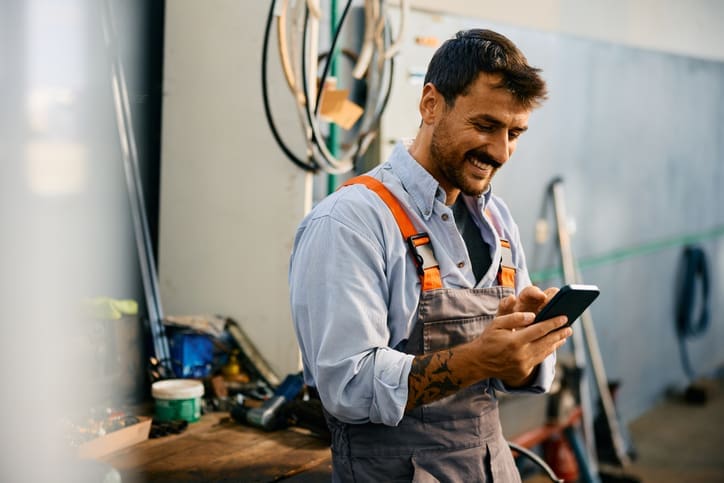 small business owner searching on his phone